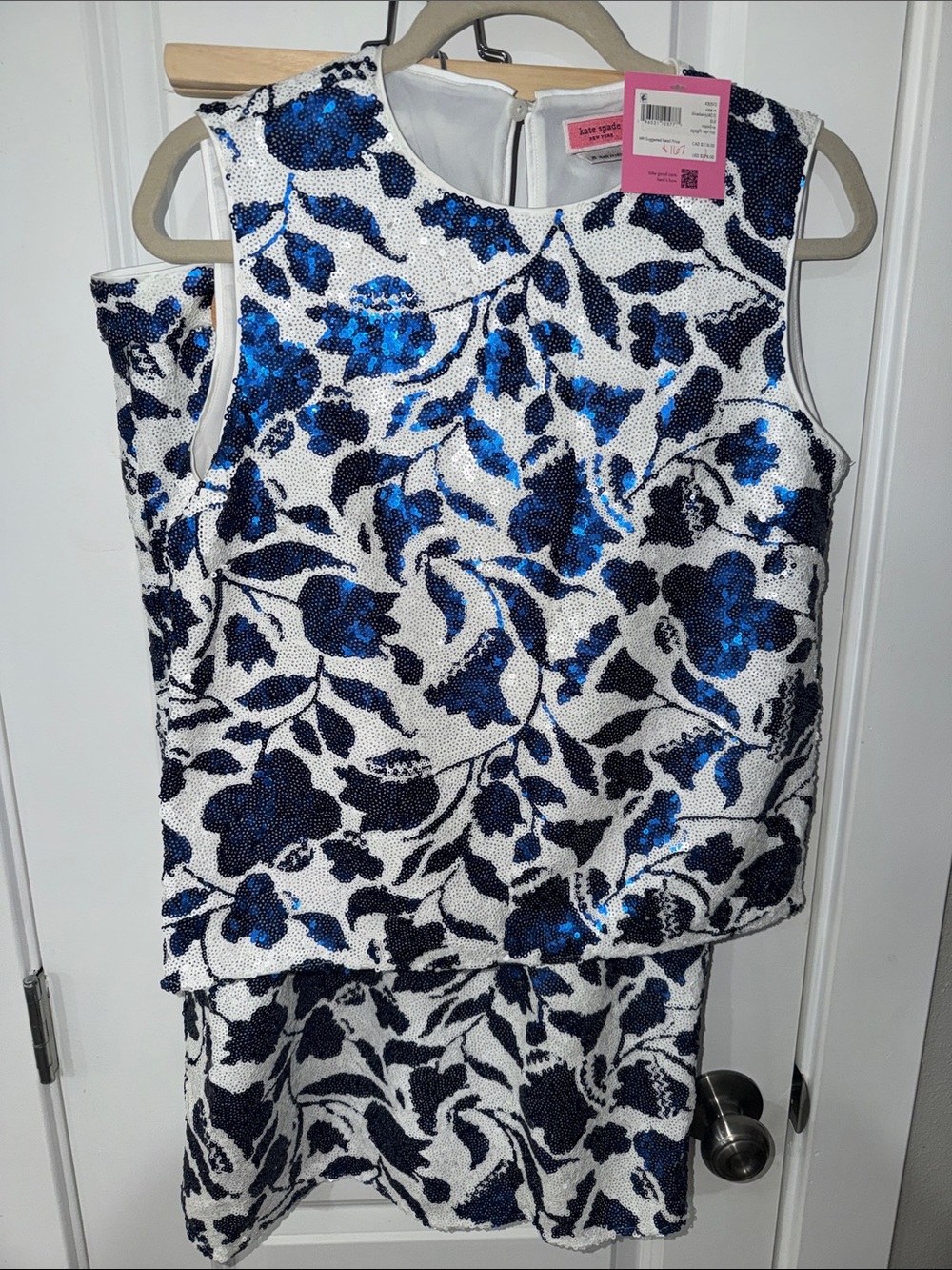 BNWT Kate Spade White Dress Skirt with Blue Sequin Floral Pattern